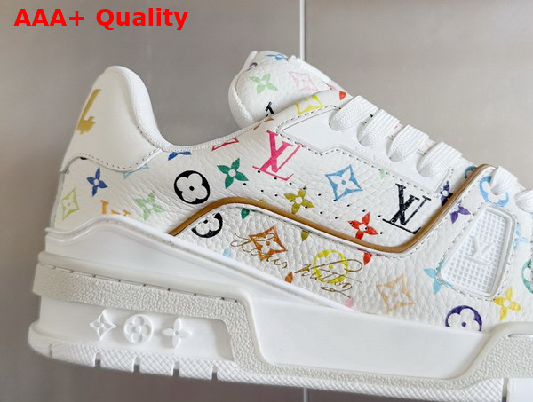 LV x TM LV Trainer Sneaker Blanc Multicolored Grained Calf Leather 1AGZDN Replica