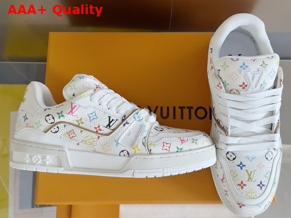 LV x TM LV Trainer Sneaker Blanc Multicolored Grained Calf Leather 1AGZDN Replica