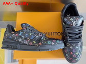 LV x TM LV Trainer Sneaker Noir Multicolored Grained Calf Leather 1AGZE3 Replica