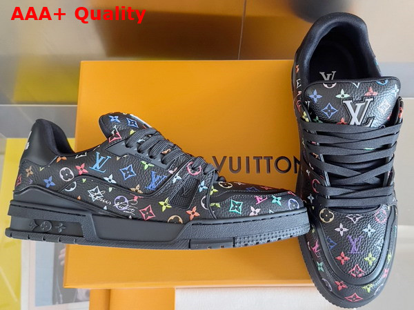 LV x TM LV Trainer Sneaker Noir Multicolored Grained Calf Leather 1AGZE3 Replica
