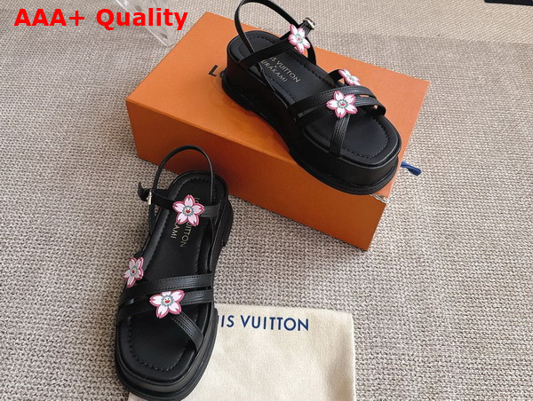 LV x TM Maya Platform Sandal in Black Epi Grained Calf Leather Replica