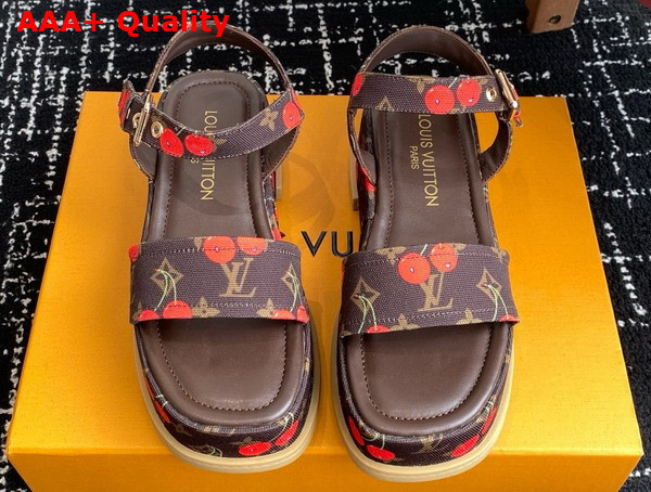 LV x TM Maya Platform Sandal in Brown Monogram Cherry Coated Canvas Replica