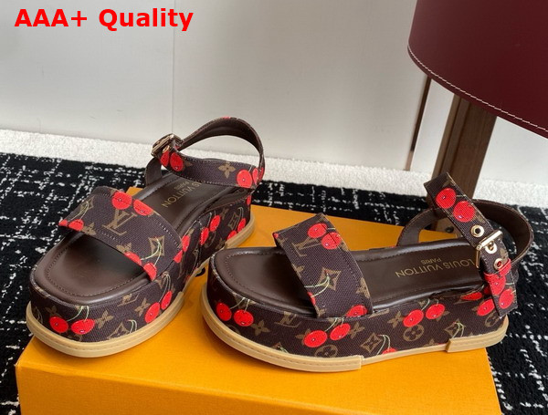 LV x TM Maya Platform Sandal in Brown Monogram Cherry Coated Canvas Replica