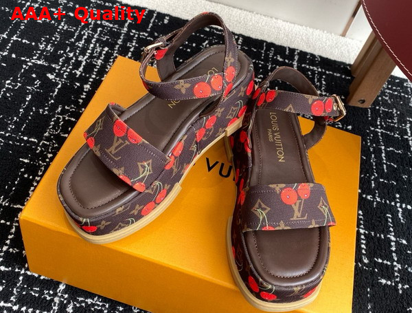 LV x TM Maya Platform Sandal in Brown Monogram Cherry Coated Canvas Replica