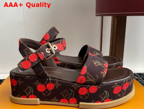 LV x TM Maya Platform Sandal in Brown Monogram Cherry Coated Canvas Replica