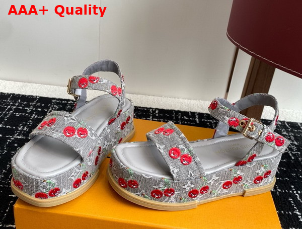 LV x TM Maya Platform Sandal in Gray Monogram Cherry Denim Replica