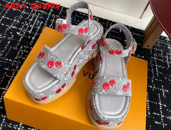LV x TM Maya Platform Sandal in Gray Monogram Cherry Denim Replica