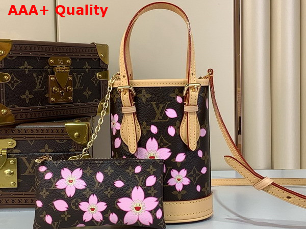 LV x TM Nano Bucket Bag in Sakura Brown Monogram Coated Canvas M13417 Replica
