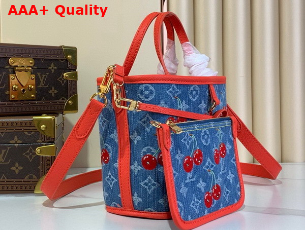 LV x TM Neverfull Inside Out BB Monogram Cherry Denim M14997 Replica