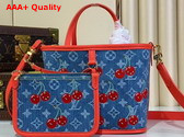 LV x TM Neverfull Inside Out BB Monogram Cherry Denim M14997 Replica