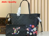 LV x TM Neverfull MM Handbag in Black Monogram Empreinte Leather M13675 Replica