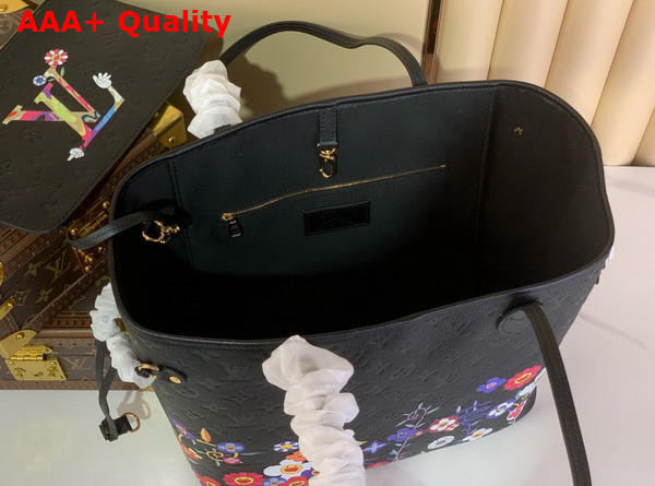LV x TM Neverfull MM Handbag in Black Monogram Empreinte Leather M13675 Replica