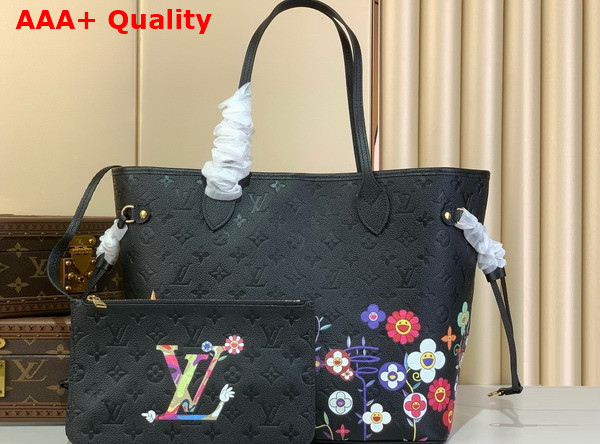 LV x TM Neverfull MM Handbag in Black Monogram Empreinte Leather M13675 Replica