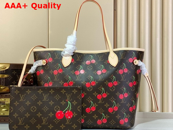 LV x TM Neverfull MM Handbag in Monogram Cherry Coated Canvas M13263 Replica