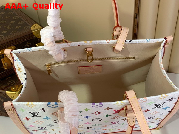 LV x TM Onthego MM Handbag in White Multicolored Monogram Coated Canvas M13079 Replica