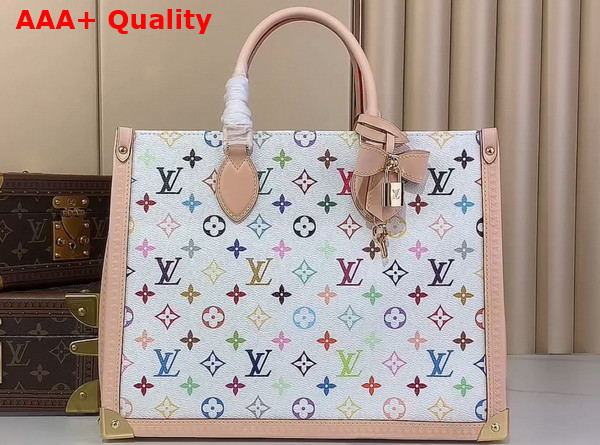LV x TM Onthego MM Handbag in White Multicolored Monogram Coated Canvas M13079 Replica