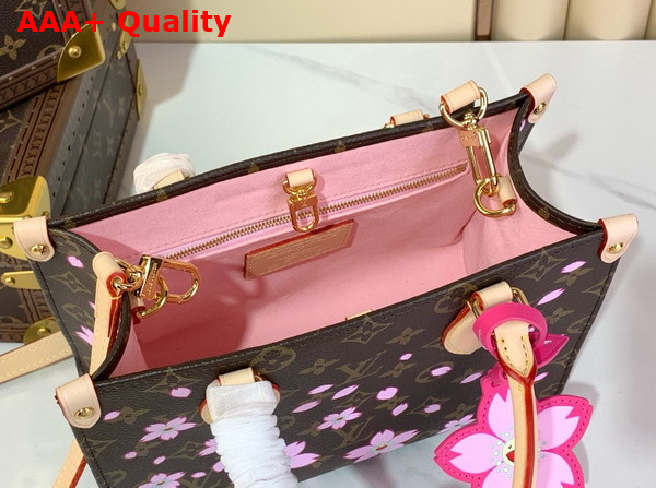 LV x TM Onthego PM Handbag in Sakura Brown Cherry Blossom Monogram Coated Canvas M13269 Replica