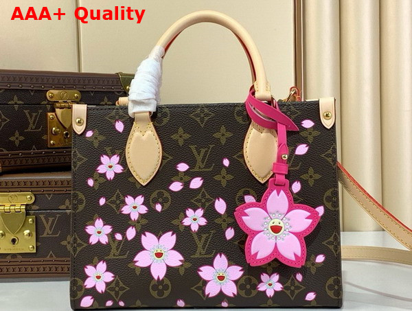 LV x TM Onthego PM Handbag in Sakura Brown Cherry Blossom Monogram Coated Canvas M13269 Replica