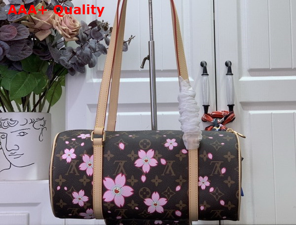 LV x TM Papillon Handbag Sakura Brown Cherry Blossom Monogram Coated Canvas M13097 Replica