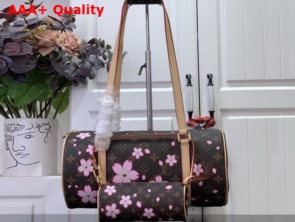 LV x TM Papillon Handbag Sakura Brown Cherry Blossom Monogram Coated Canvas M13097 Replica