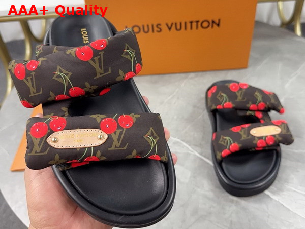 LV x TM Pool Pillow Flat Comfort Mule in Monogram Nylon with Cherry Print 1AHME4 Replica