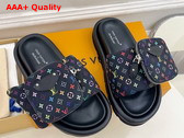 LV x TM Pool Pillow Flat Comfort Mule in Noir Multicolored Nylon 1AGVRH Replica