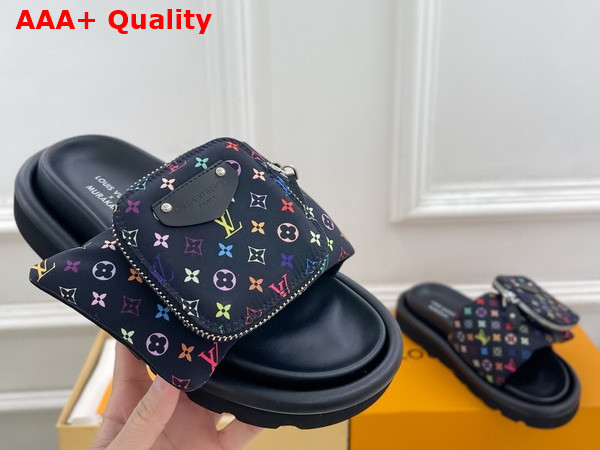 LV x TM Pool Pillow Flat Comfort Mule in Noir Multicolored Nylon 1AGVRH Replica