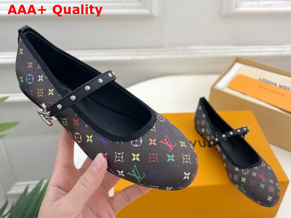 LV x TM Romy Flat Ballerina Pump in Black Multicolored Monogram Coated Canvas 1AGVC8 Replica