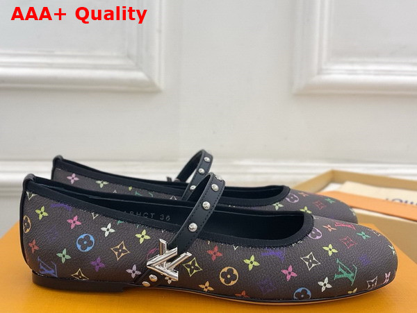 LV x TM Romy Flat Ballerina Pump in Black Multicolored Monogram Coated Canvas 1AGVC8 Replica
