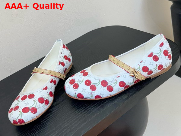 LV x TM Romy Flat Ballerina in White Monogram Cherry Coated Canvas Replica