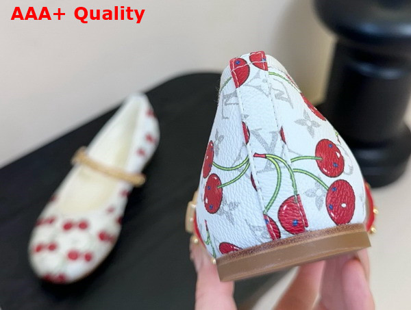LV x TM Romy Flat Ballerina in White Monogram Cherry Coated Canvas Replica