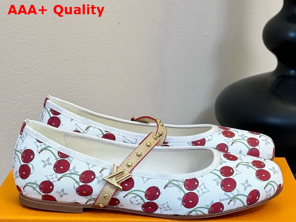 LV x TM Romy Flat Ballerina in White Monogram Cherry Coated Canvas Replica