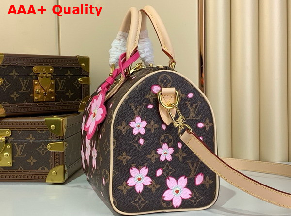LV x TM Speedy Bandouliere 25 in Sakura Brown Cherry Blossom Monogram Coated Canvas M14174 Replica