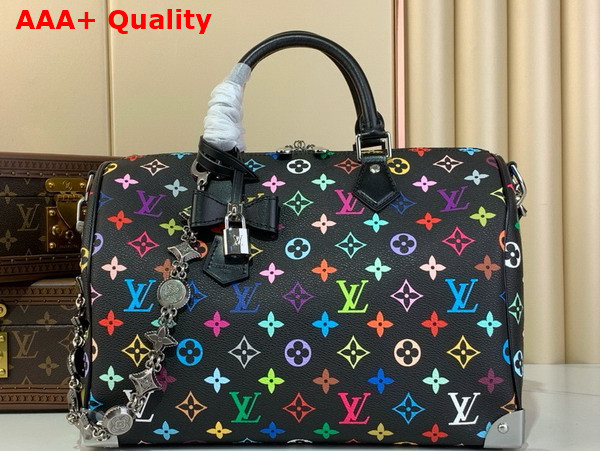 LV x TM Speedy Soft 30 Black Multicolored Monogram Coated Canvas M13257 Replica