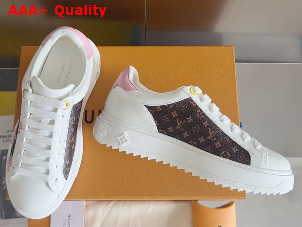 LV x TM Time Out Sneaker in White Calf Leather and Monogram Canvas with Cherry Blossom Motifs 1AGWOB Replica