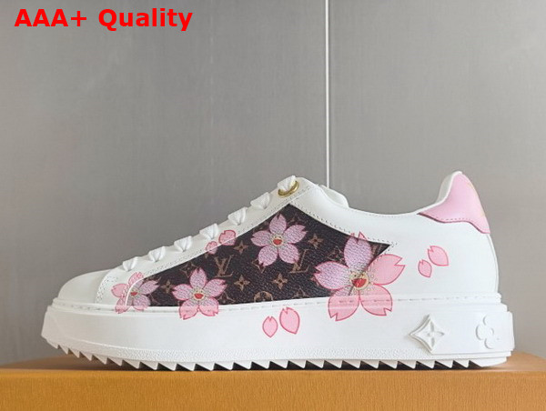 LV x TM Time Out Sneaker in White Calf Leather and Monogram Canvas with Cherry Blossom Motifs 1AGWOB Replica