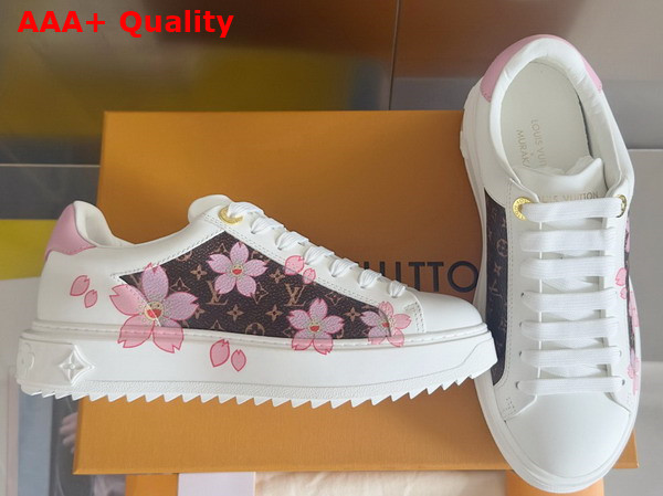 LV x TM Time Out Sneaker in White Calf Leather and Monogram Canvas with Cherry Blossom Motifs 1AGWOB Replica
