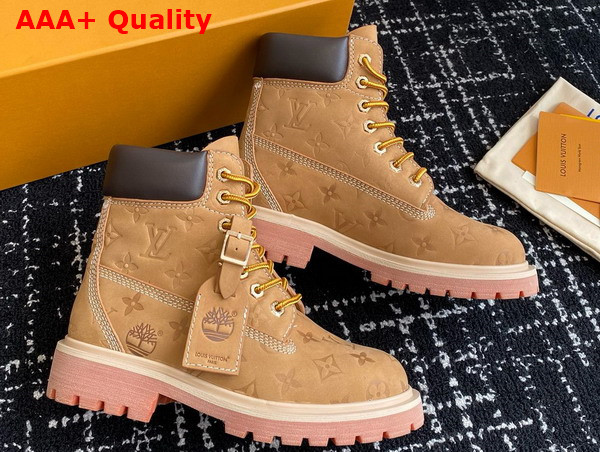 LV x Timberland 6in Ankle Boot in Beige Monogram Embossed Waterproof Nubuck Calf Leather 1AD72T Replica