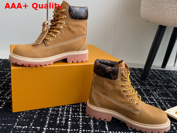LV x Timberland Ankle Boot in Beige Grained Nubuck Calf Leather for Women 1AD74X Replica