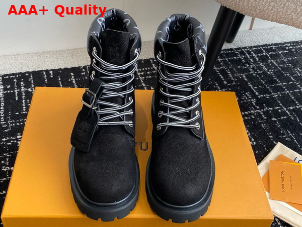 LV x Timberland Ankle Boot in Black Grained Nubuck Calf Leather for Women 1AD75B Replica