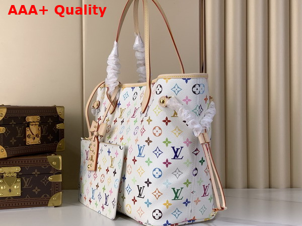 LV x Tm Neverfull MM Tote Bag in White Multicolored Monogram Canvas Replica