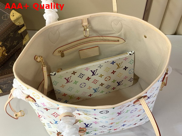 LV x Tm Neverfull MM Tote Bag in White Multicolored Monogram Canvas Replica