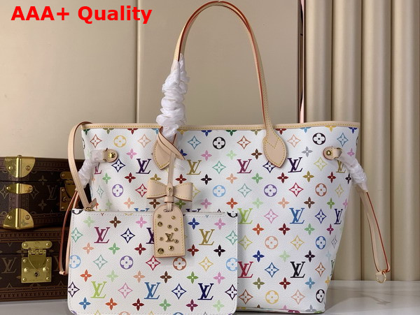 LV x Tm Neverfull MM Tote Bag in White Multicolored Monogram Canvas Replica