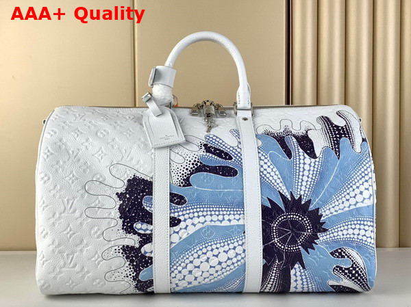 LV x YK Bandouliere Keepall 50 White Taurillon Monogram Cowhide with Psychedelic Flower Print M21678 Replica