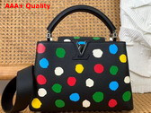 LV x YK Capucines BB Black Taurillon Bull Calf Leather with 3D Painted Dots Print Replica