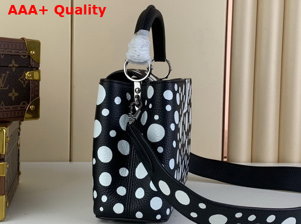 LV x YK Capucines BB Black and White Taurillon Bull Calf Leather with Infinity Dots Print M21691 Replica
