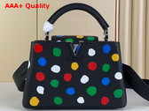LV x YK Capucines BB Handbag Black Taurillon Bull Calf Leather with 3D Painted Dots Print Replica