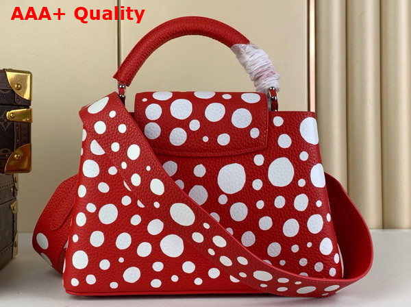 LV x YK Capucines BB Handbag in Red and White Taurillon Bull Calf Lather with Infinity Dots Print Replica