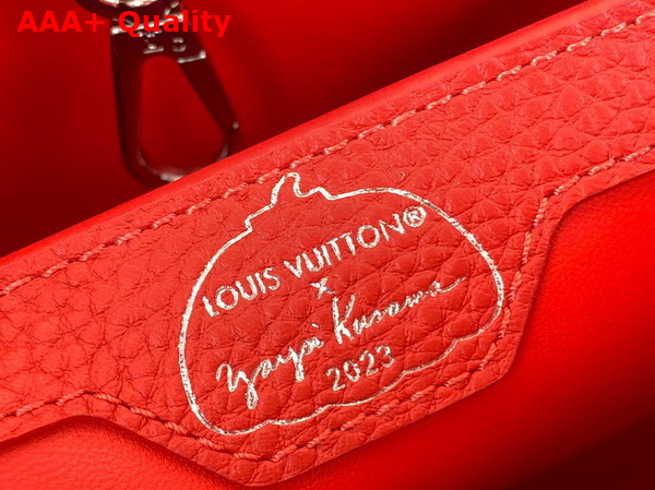 LV x YK Capucines BB Handbag in Red and White Taurillon Bull Calf Lather with Infinity Dots Print Replica