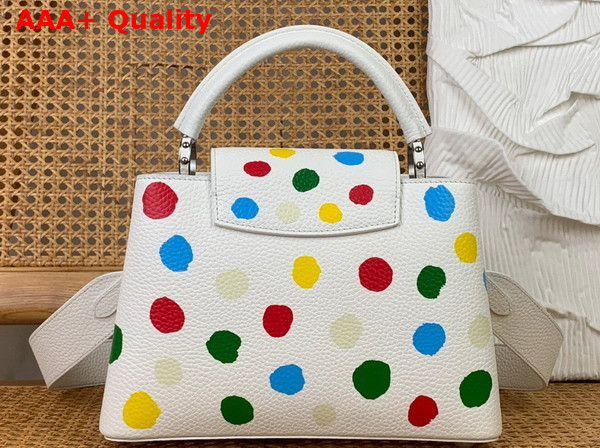 LV x YK Capucines BB White Taurillon Bull Calf Leather with 3D Painted Dots Print M21637 Replica